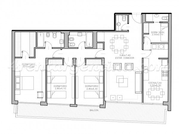 Departamento Amoblado en Gurruchaga y Santa Fe VI, Palermo